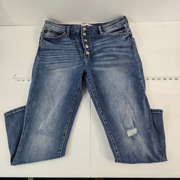 KanCan™ High Rise Ripped Cropped Jean button fly distressed 32 women 6368 skinny - Picture 1 of 11